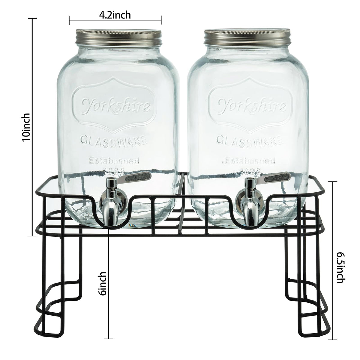 1 Gallon Glass Beverage Dispenser with Stand, Ice Cylinder and Stainless Steel Spigot, 2 Pack G94256