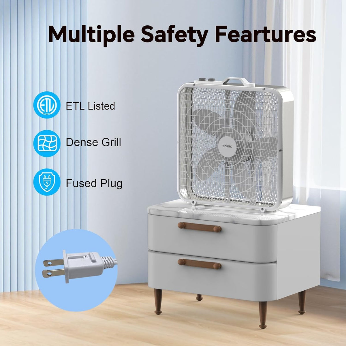 20” Box Fan with Thermostat, 3-Speed Portable Floor Fan, White B54093