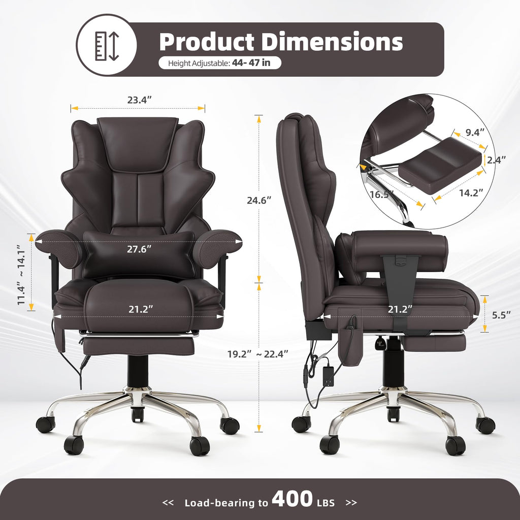 Brown Heated Massage Office Chair with Footrest N884