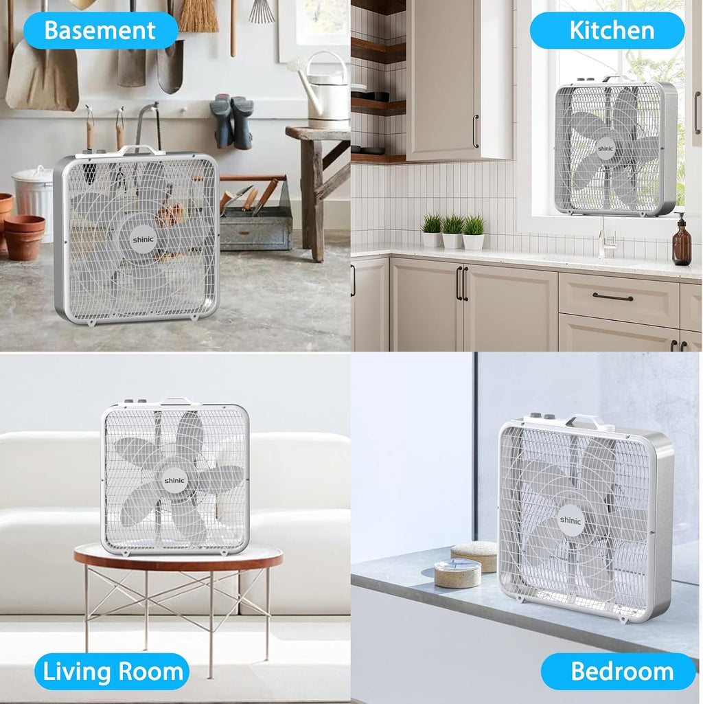 20” Box Fan with Thermostat, 3-Speed Portable Floor Fan, White B54093