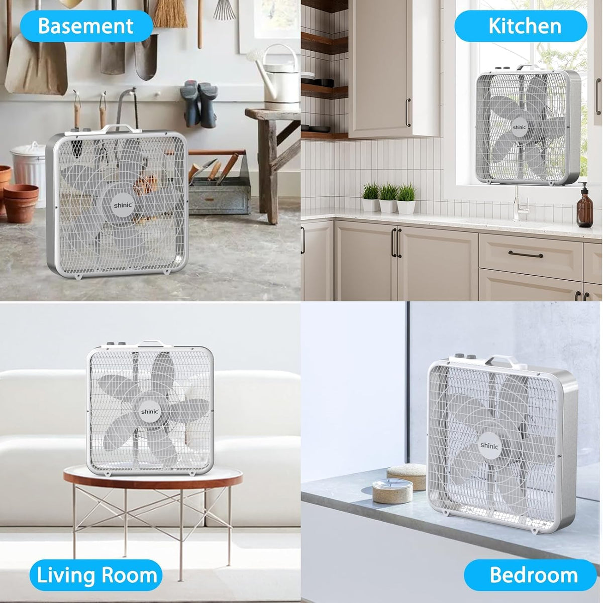 20” Box Fan with Thermostat, 3-Speed Portable Floor Fan, White B54093
