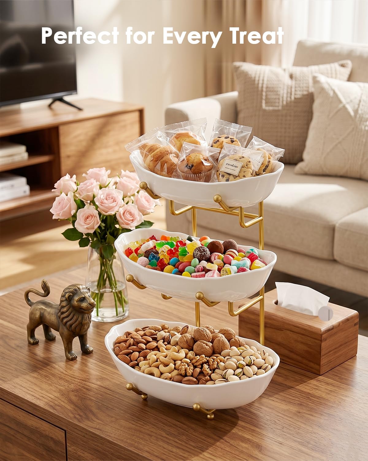 3 Tier Ceramic Fruit Bowl with Stand N6007
