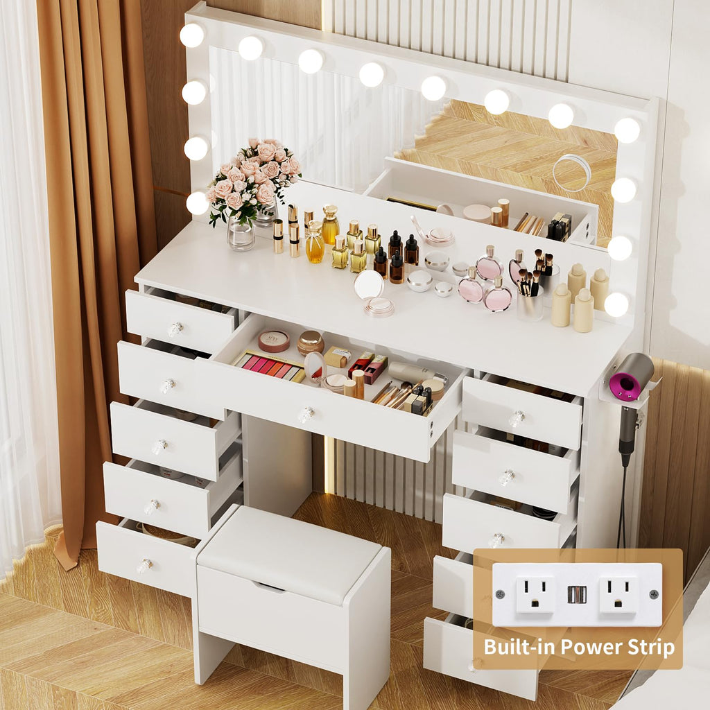 46" Vanity with Lighted Mirror and 11 Drawers B779