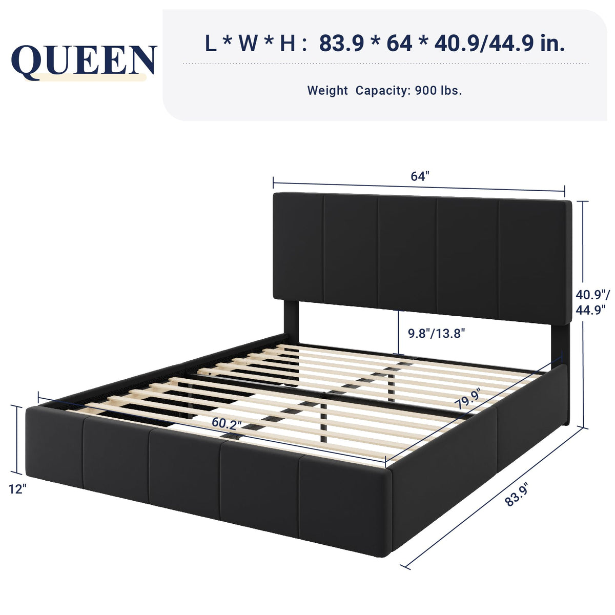 Queen Size Black Dutch Velvet Upholstered Platform Bed Frame R1768