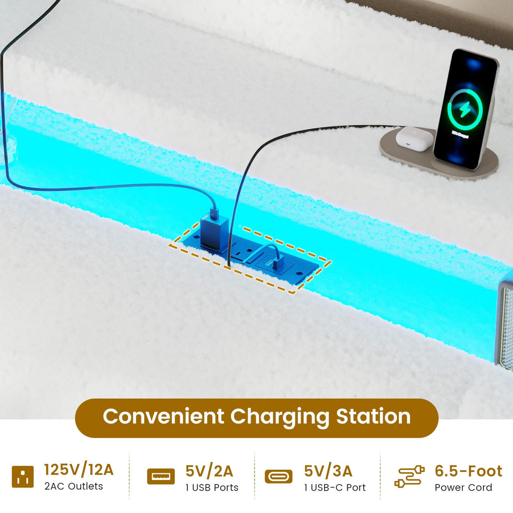 Full Bed Frame with Storage Headboard and Charging Station V309