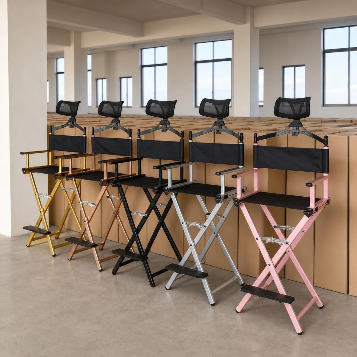 Aluminum Folding Director Chair with Headrest, Adjustable Height, Side Tray and Phone Holder G1515