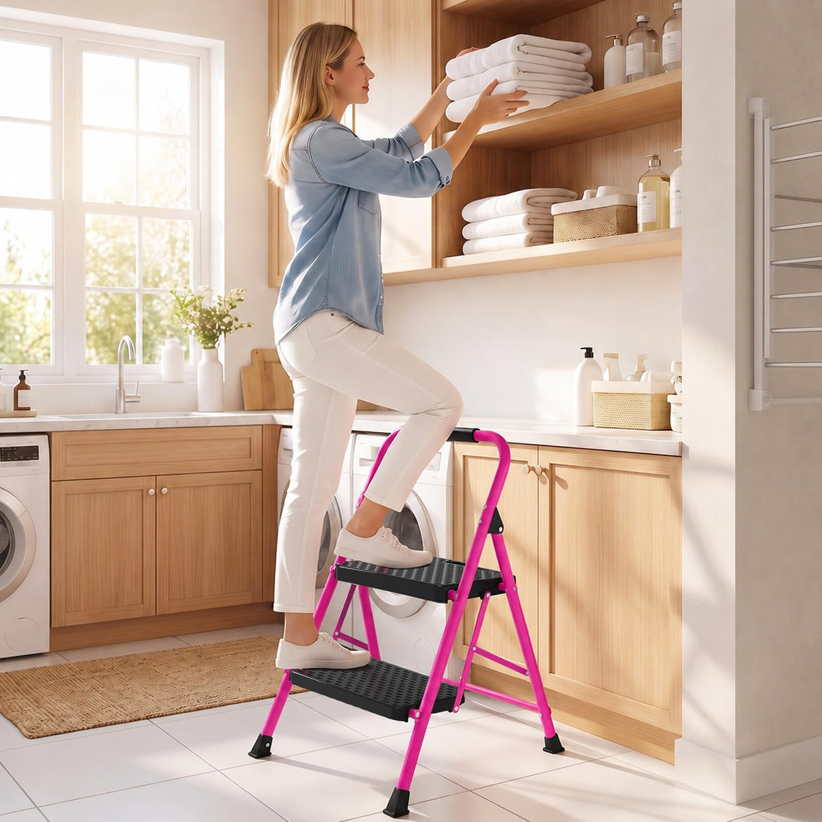 Pink Foldable 2 Step Ladder U21239