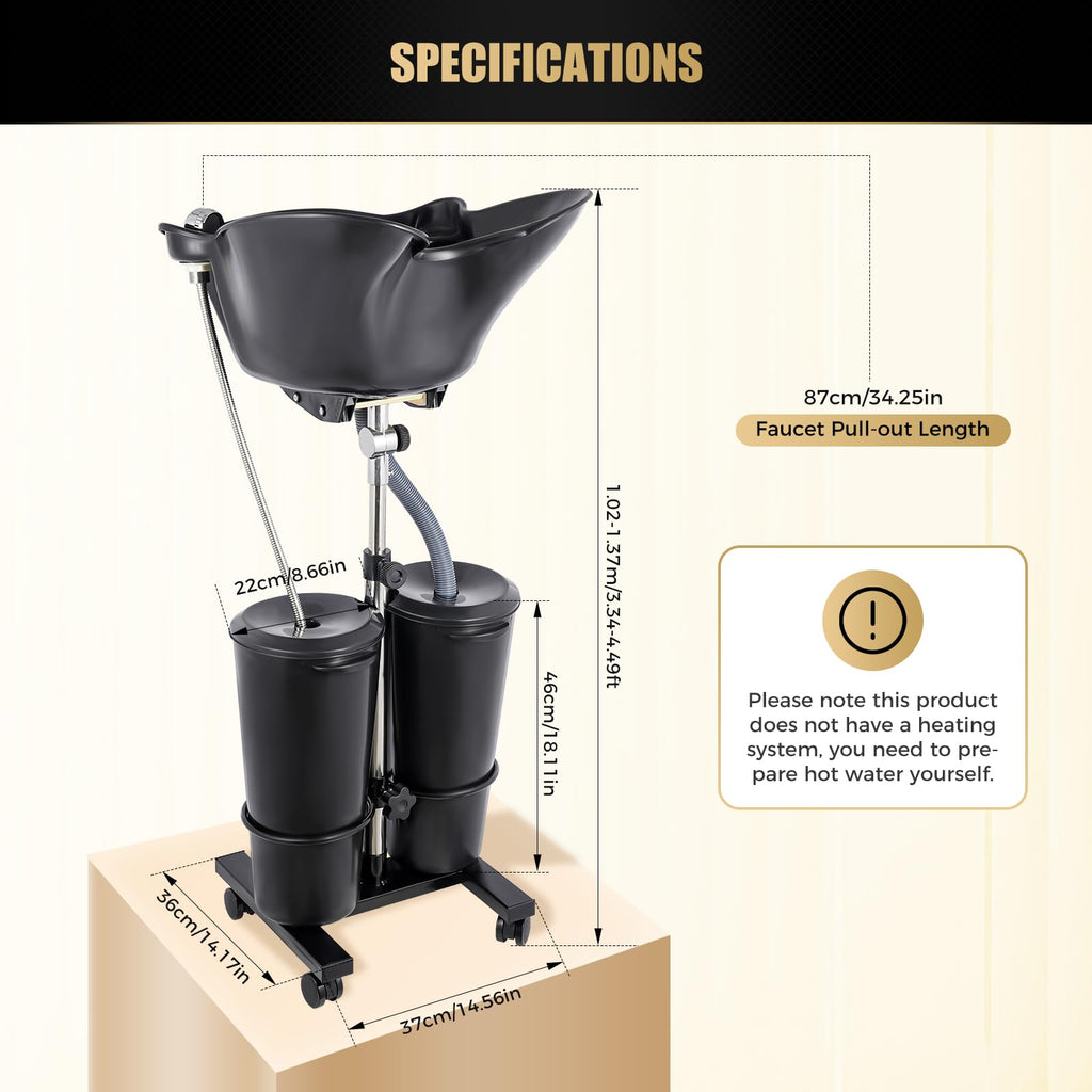 Portable Height-Adjustable Shampoo Basin with Electric Pump and 2 Water Buckets Y639