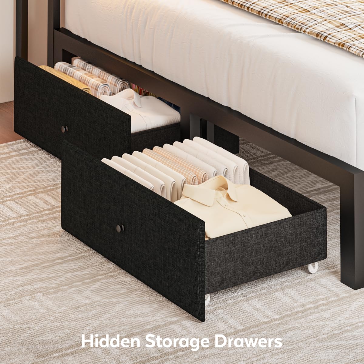 Black Full Size Storage Drawer Bed Frame with LED Lights and Charging Station G8433