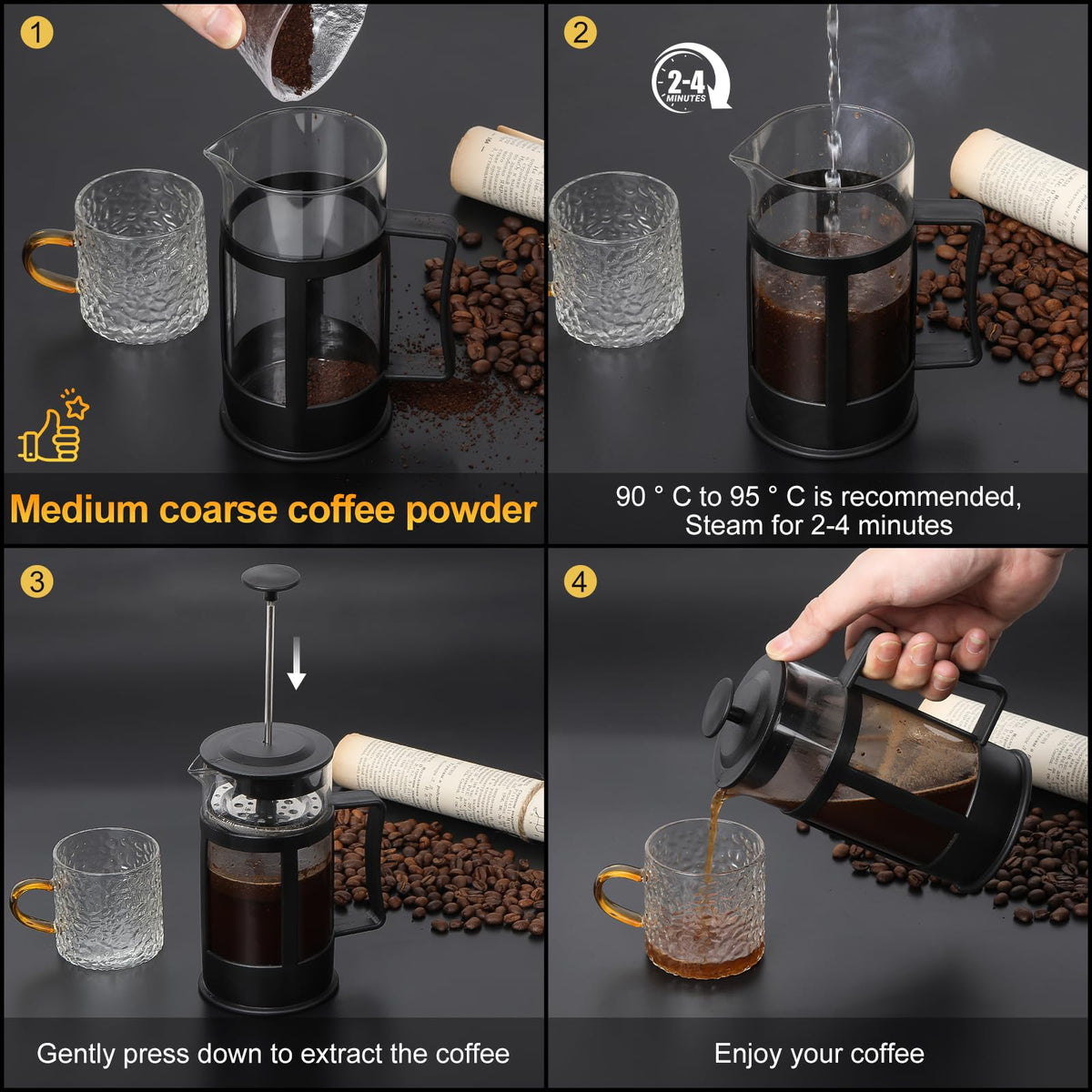 12OZ Glass Stainless Steel French Press Coffee Maker D58120