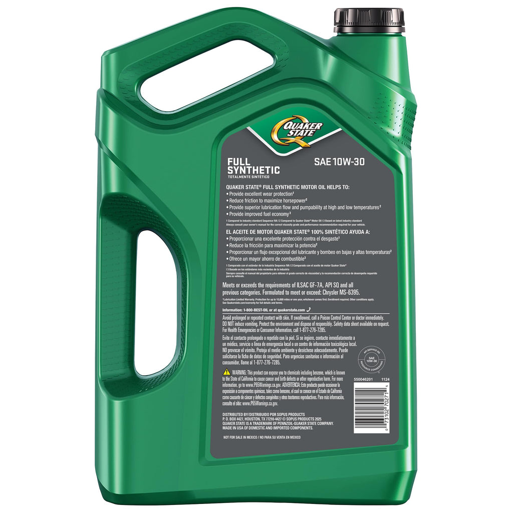 10W-30 Full Synthetic Motor Oil, 5 Quart B406413