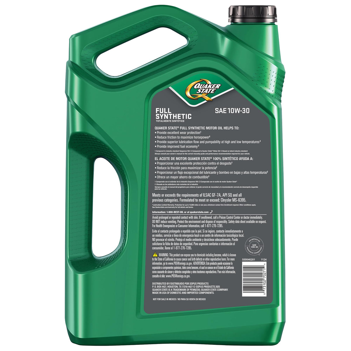10W-30 Full Synthetic Motor Oil, 5 Quart B406413