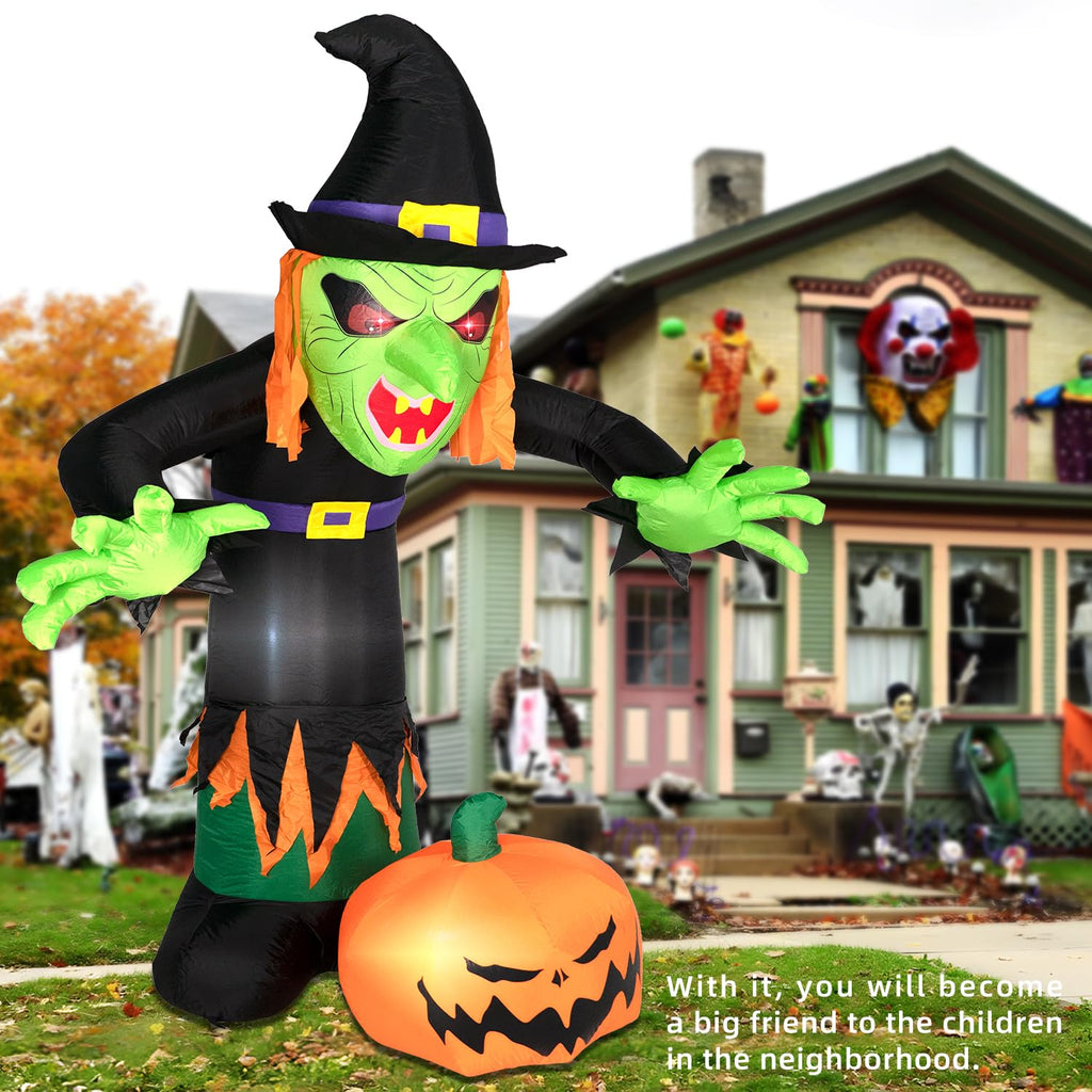 8FT Inflatable Witch Decorations with LED Lights V1312