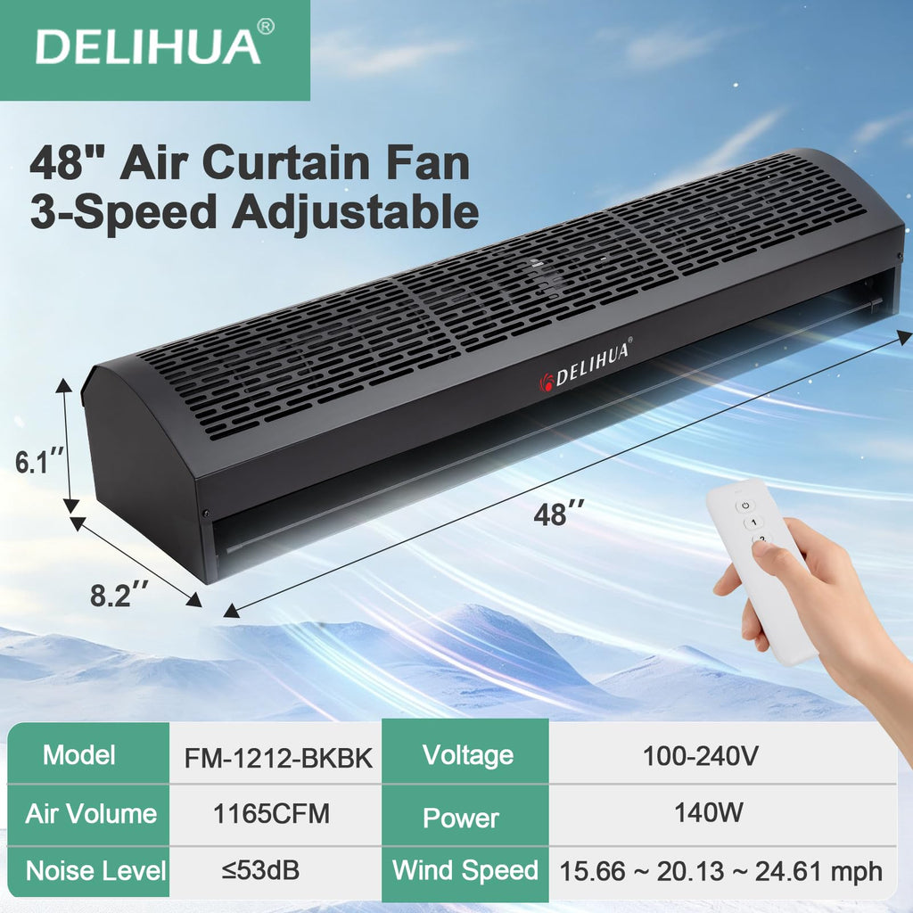 48 Inch Black Air Curtain Fan with Magnetic Door Switch Z62190