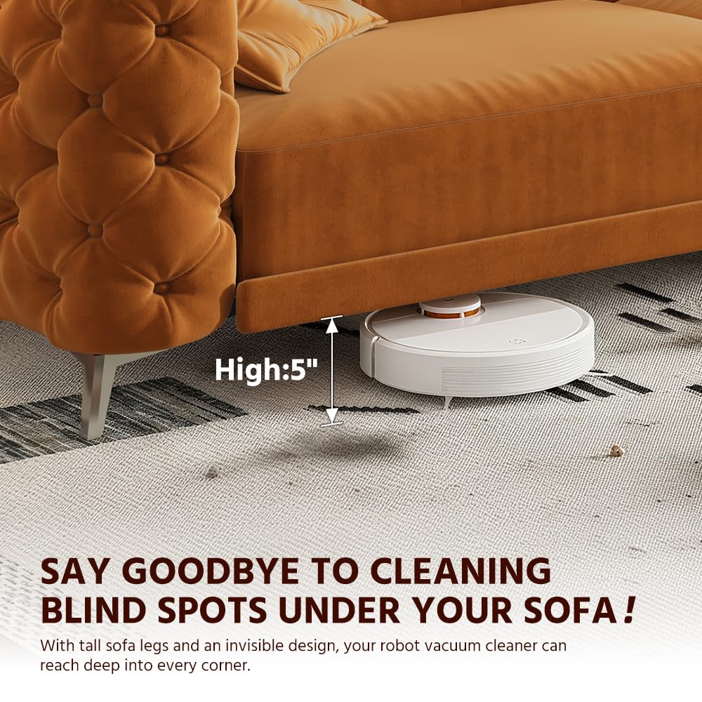 Orange Velvet 4-Seater Convertible Sleeper Sofa with Ottoman G765