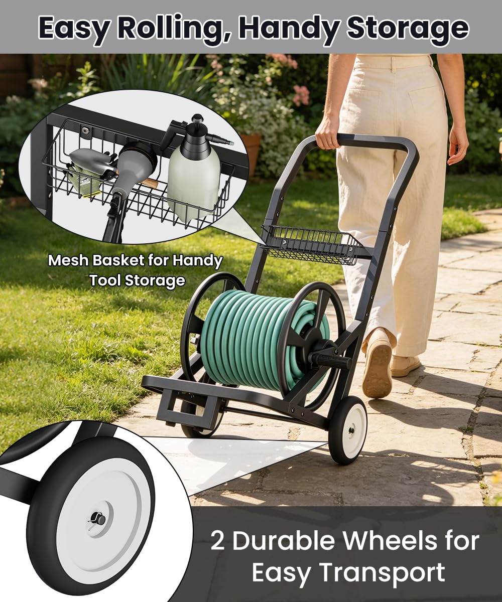 Garden Hose Reel Cart with Wheels D411