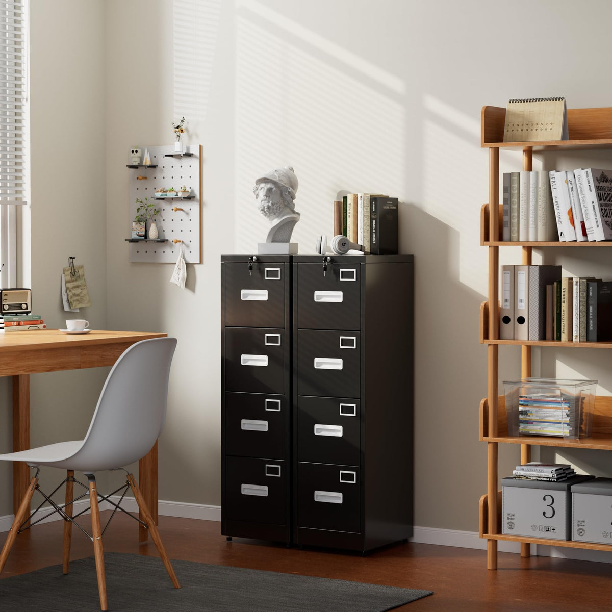 Black 4-Drawer Metal File Cabinet with Lock U329