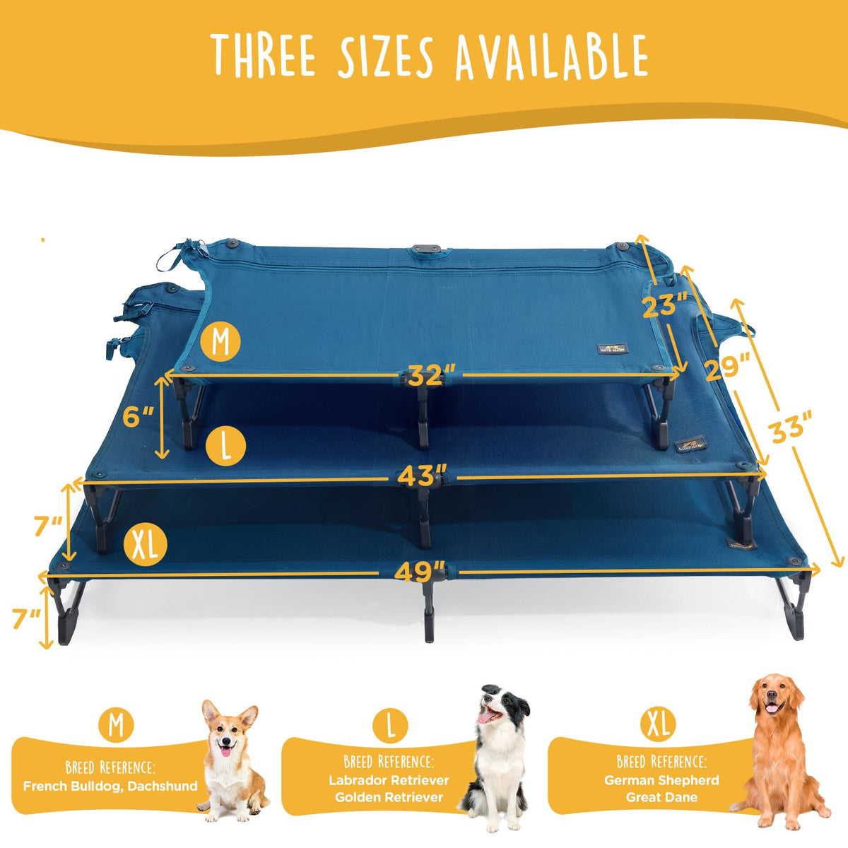 Large Elevated Dog Cot with Non-Slip Feet, Dark Blue B442