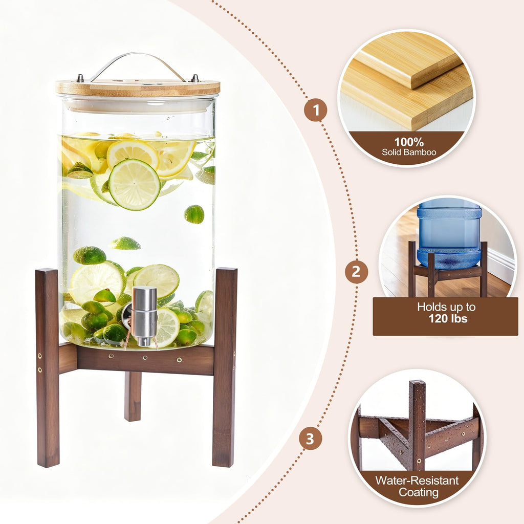 Adjustable Bamboo Drink Dispenser Stand for 2-5 Gallon G435