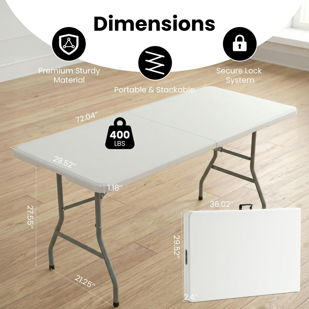 6 Foot Foldable Table with Handle & Steel Legs P178537