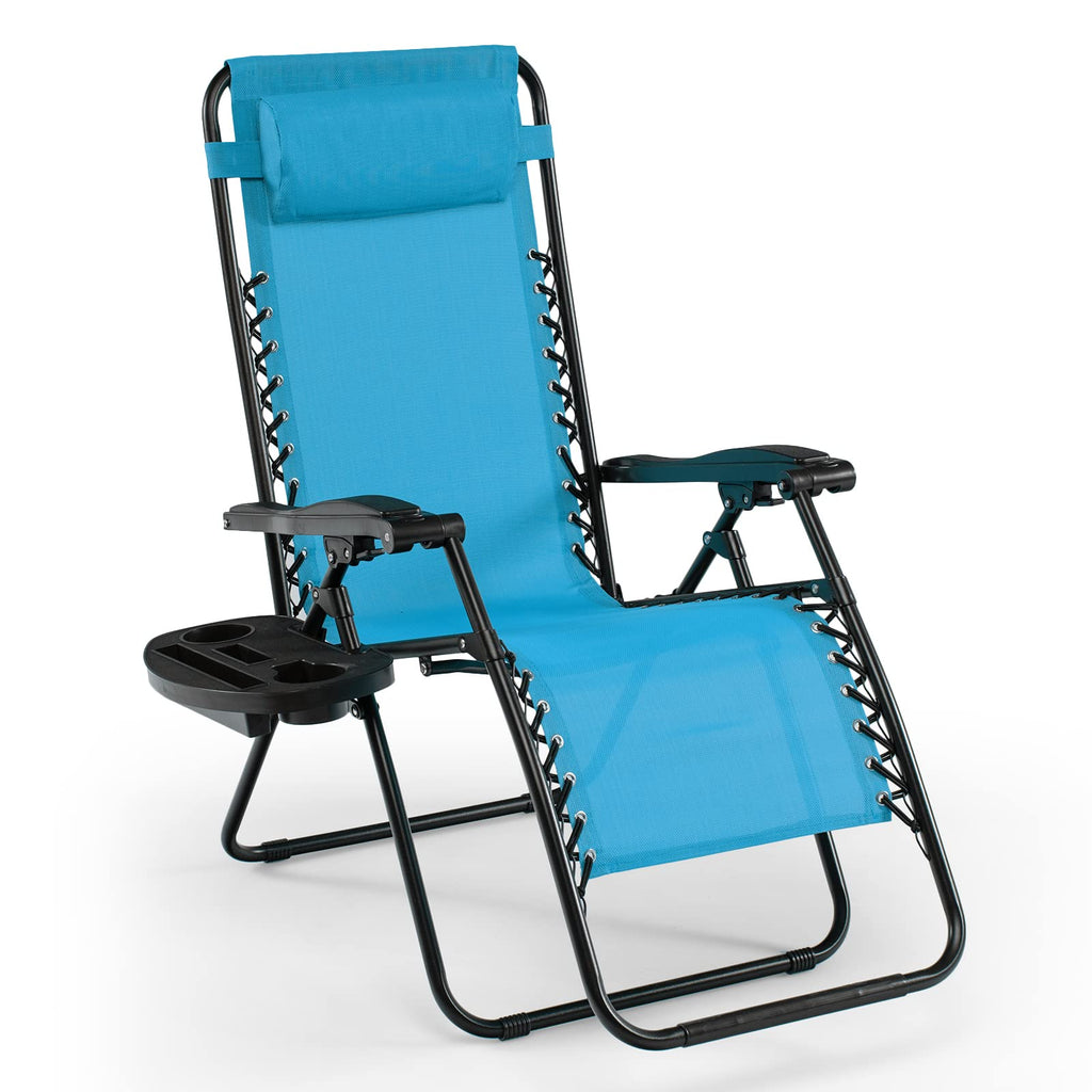 Blue Folding Reclining Lounge Chair with Side Tray O697