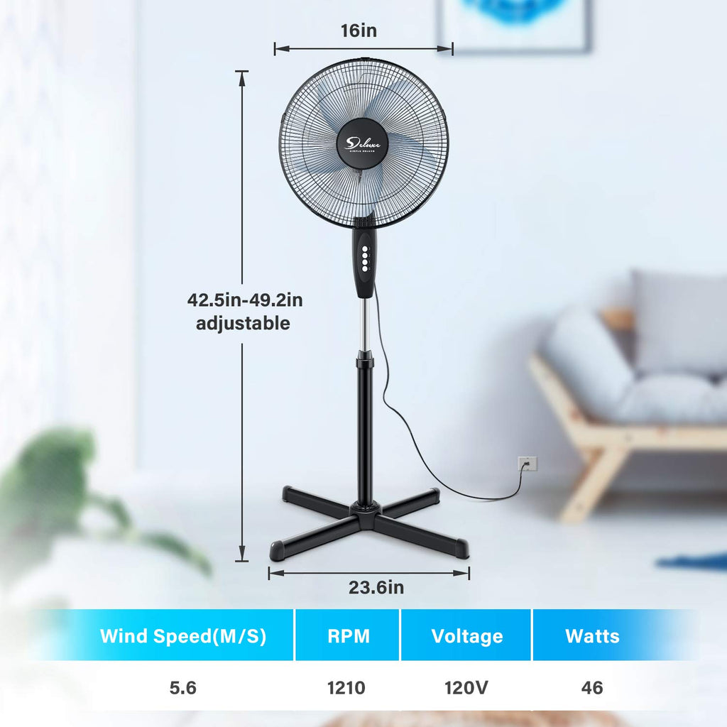 16″ 3 Speed Oscillating Pedestal Stand Fan, Black L5544