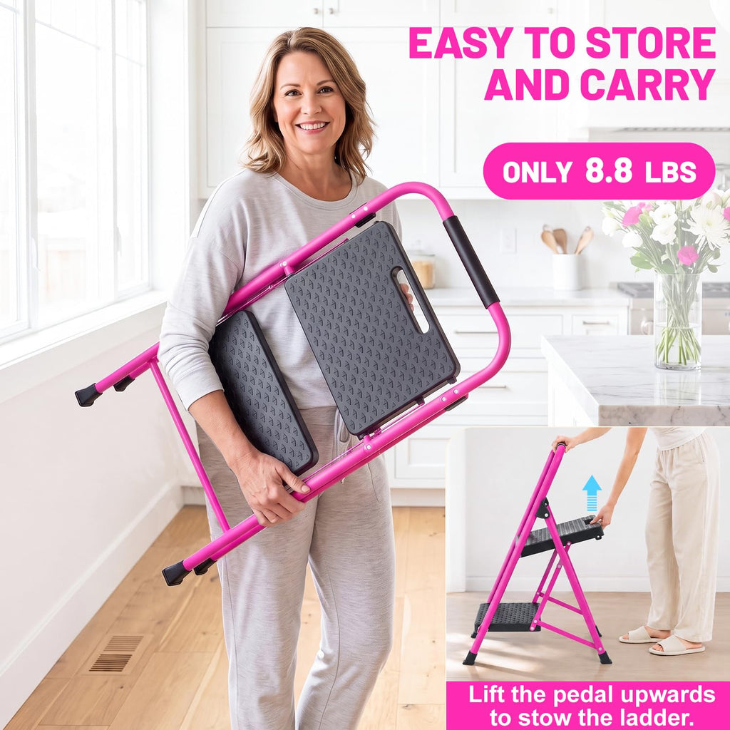 Pink Foldable 2 Step Ladder U21239