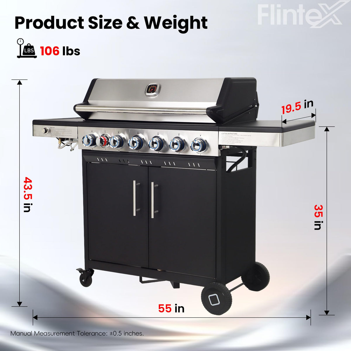 6-Burner Propane Gas Grill with Cast Iron Grates & Griddle, 54,600 BTU, Black K18745