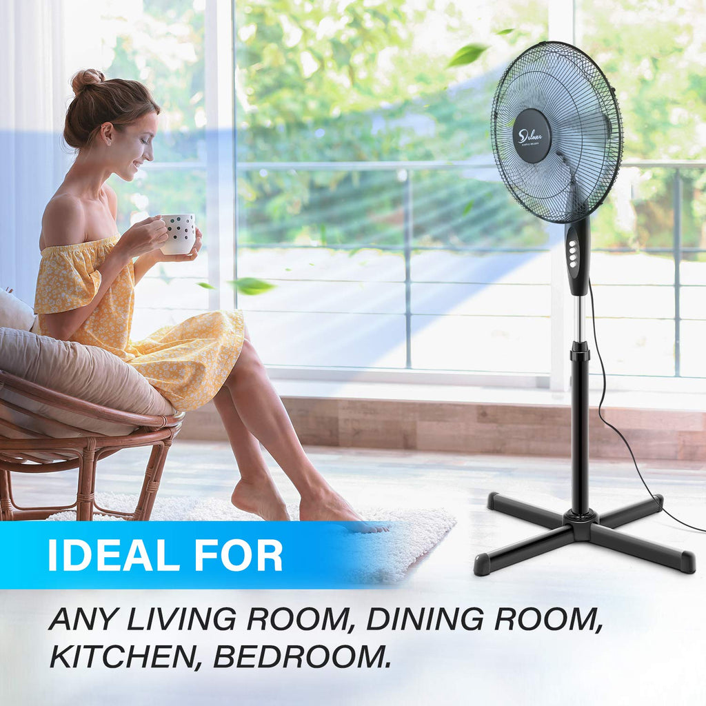 16″ 3 Speed Oscillating Pedestal Stand Fan, Black L5544
