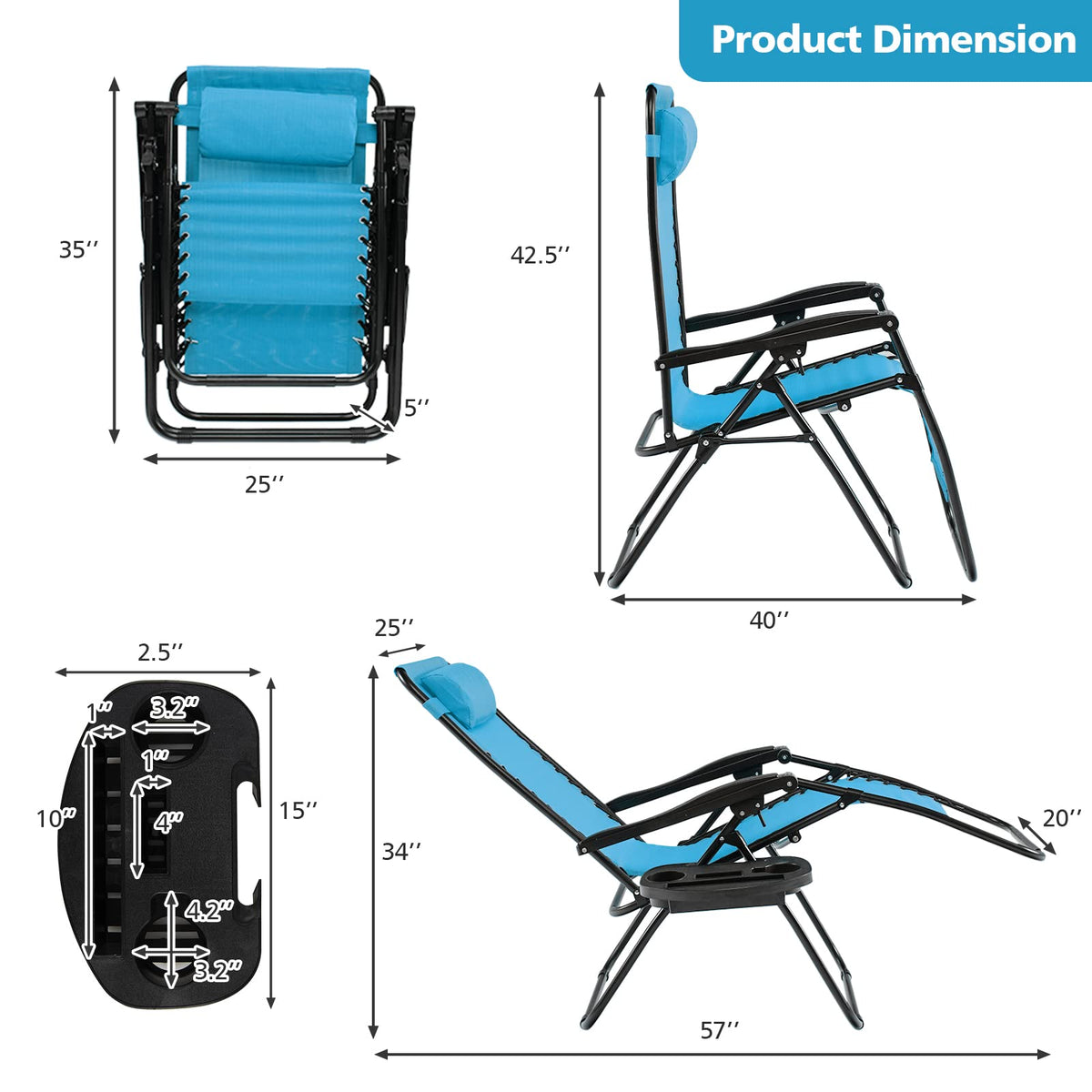 Blue Folding Reclining Lounge Chair with Side Tray O697