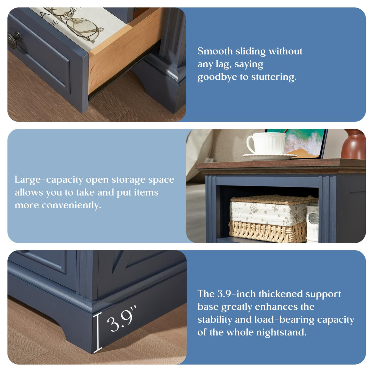 Blue 2 Drawer Nightstand with Charging Station M412