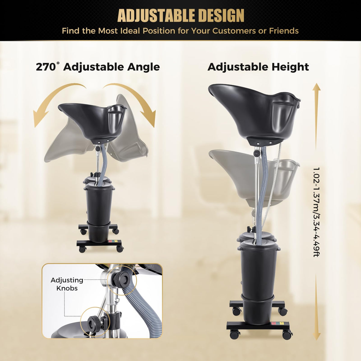 Portable Height-Adjustable Shampoo Basin with Electric Pump and 2 Water Buckets Y639