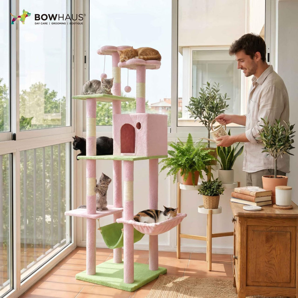 67-Inch Multi-Level Cat Tree with Hammock and Scratching Posts K3714