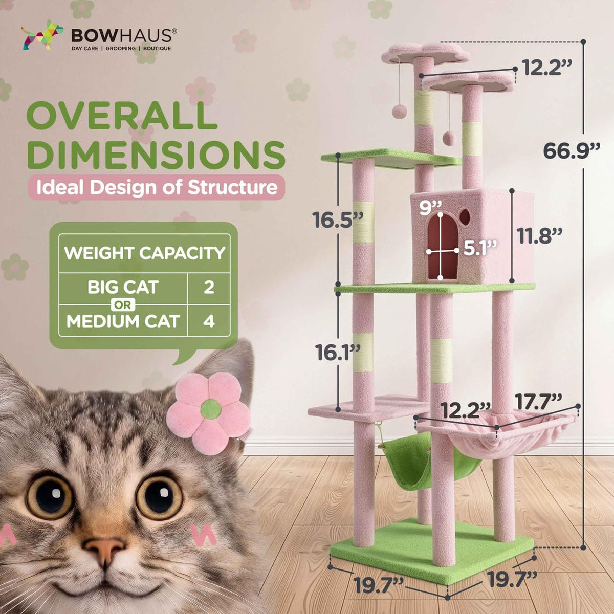 67-Inch Multi-Level Cat Tree with Hammock and Scratching Posts K3714