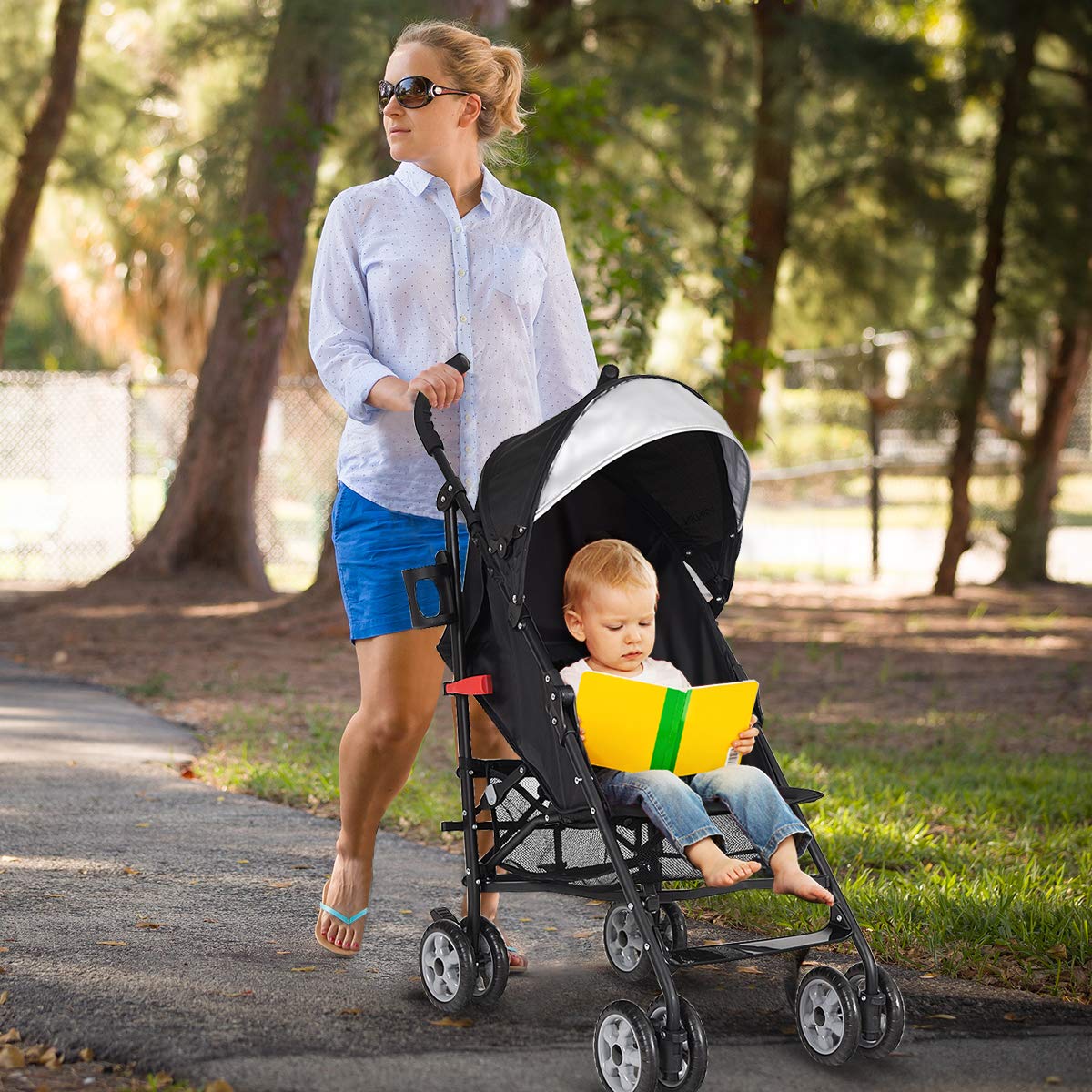 Lightweight Compact Foldable Stroller with Canopy and Cup Holder C94610