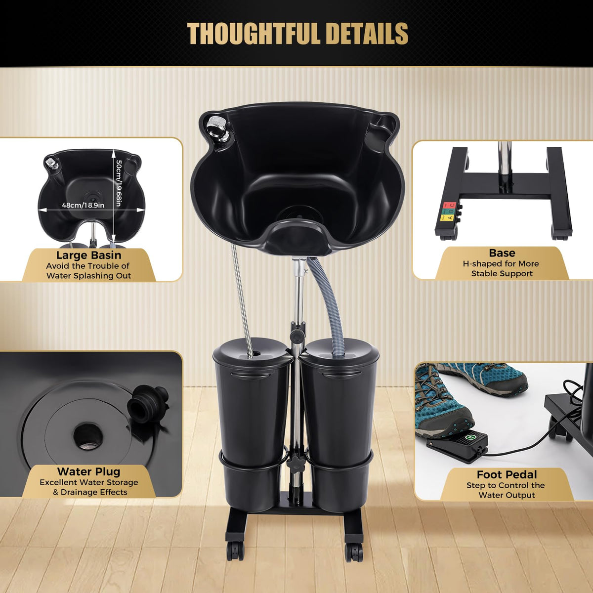 Portable Height-Adjustable Shampoo Basin with Electric Pump and 2 Water Buckets Y639