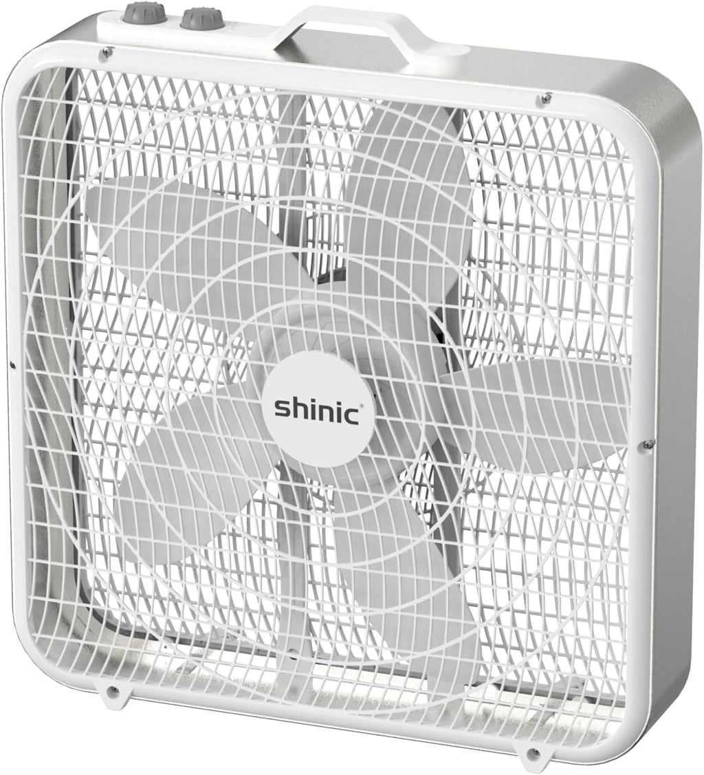 20” Box Fan with Thermostat, 3-Speed Portable Floor Fan, White B54093