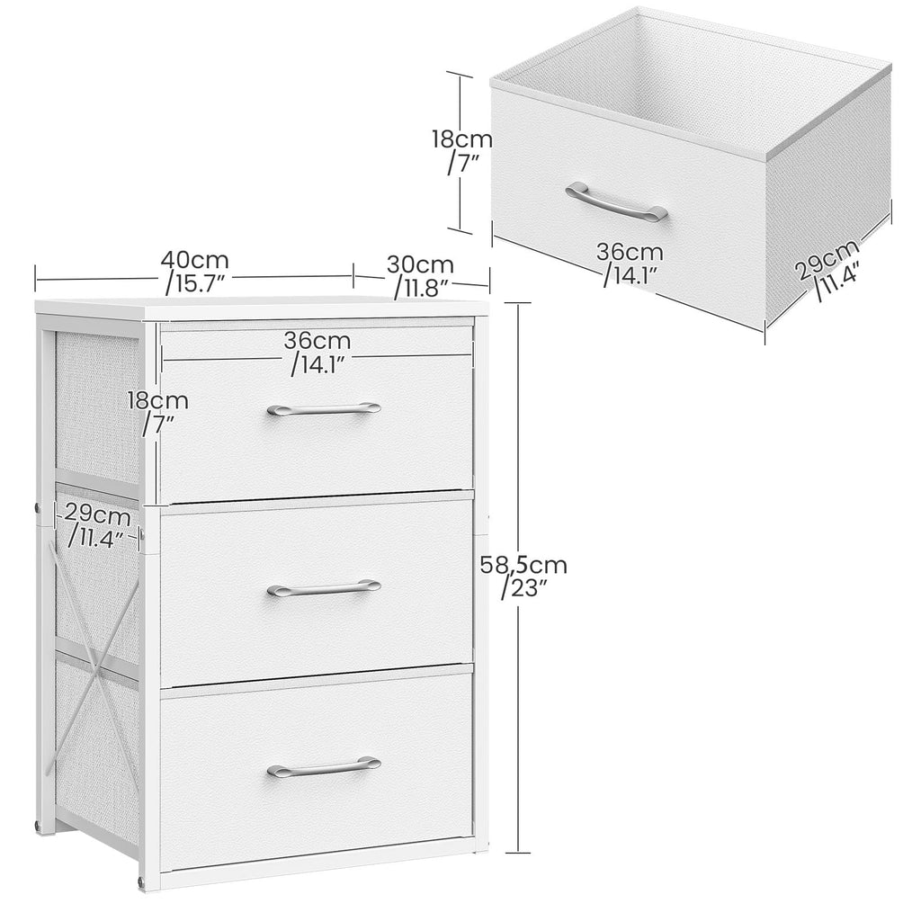 White 3 Drawer Fabric Storage Dresser with Wooden Top Z69269