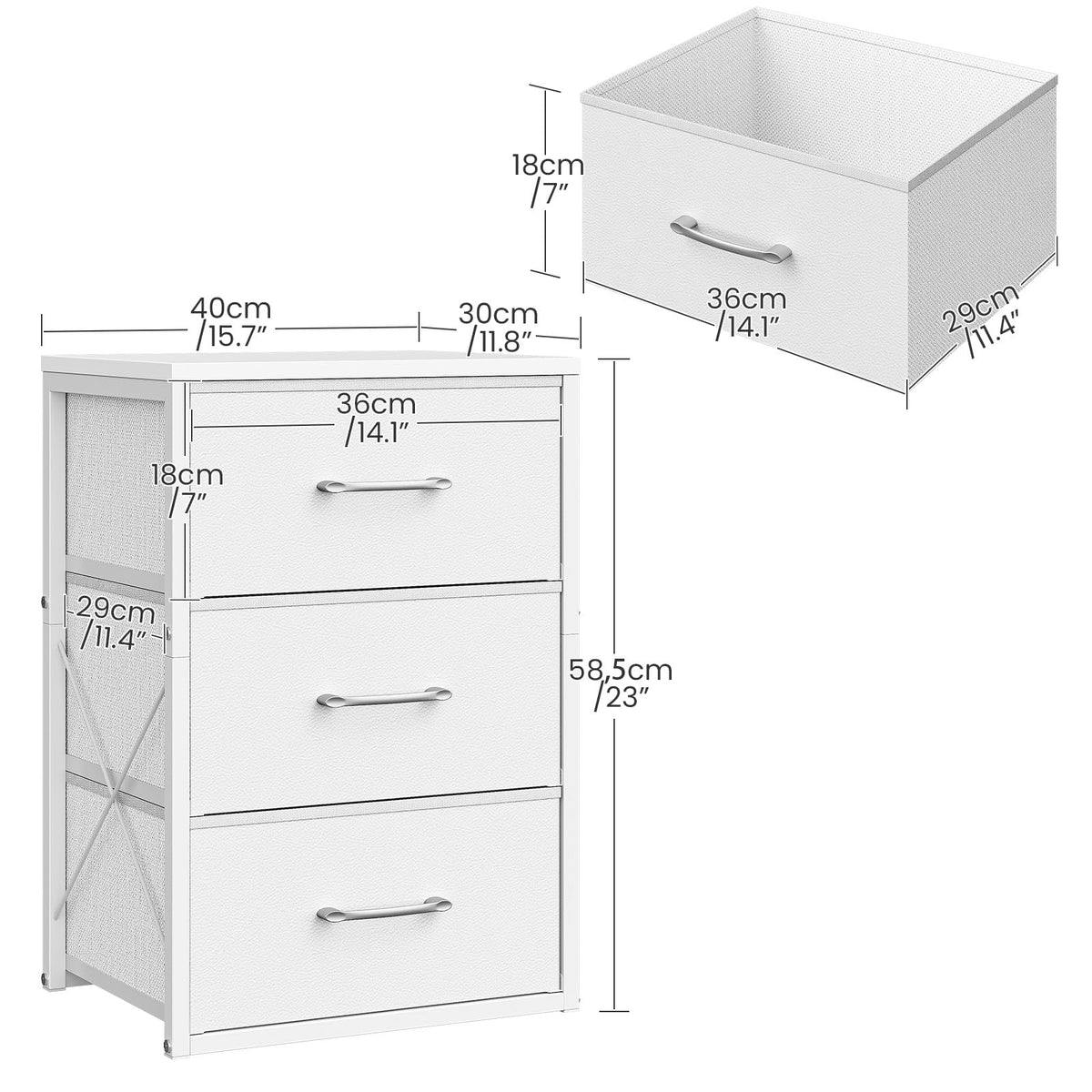 White 3 Drawer Fabric Storage Dresser with Wooden Top Z69269