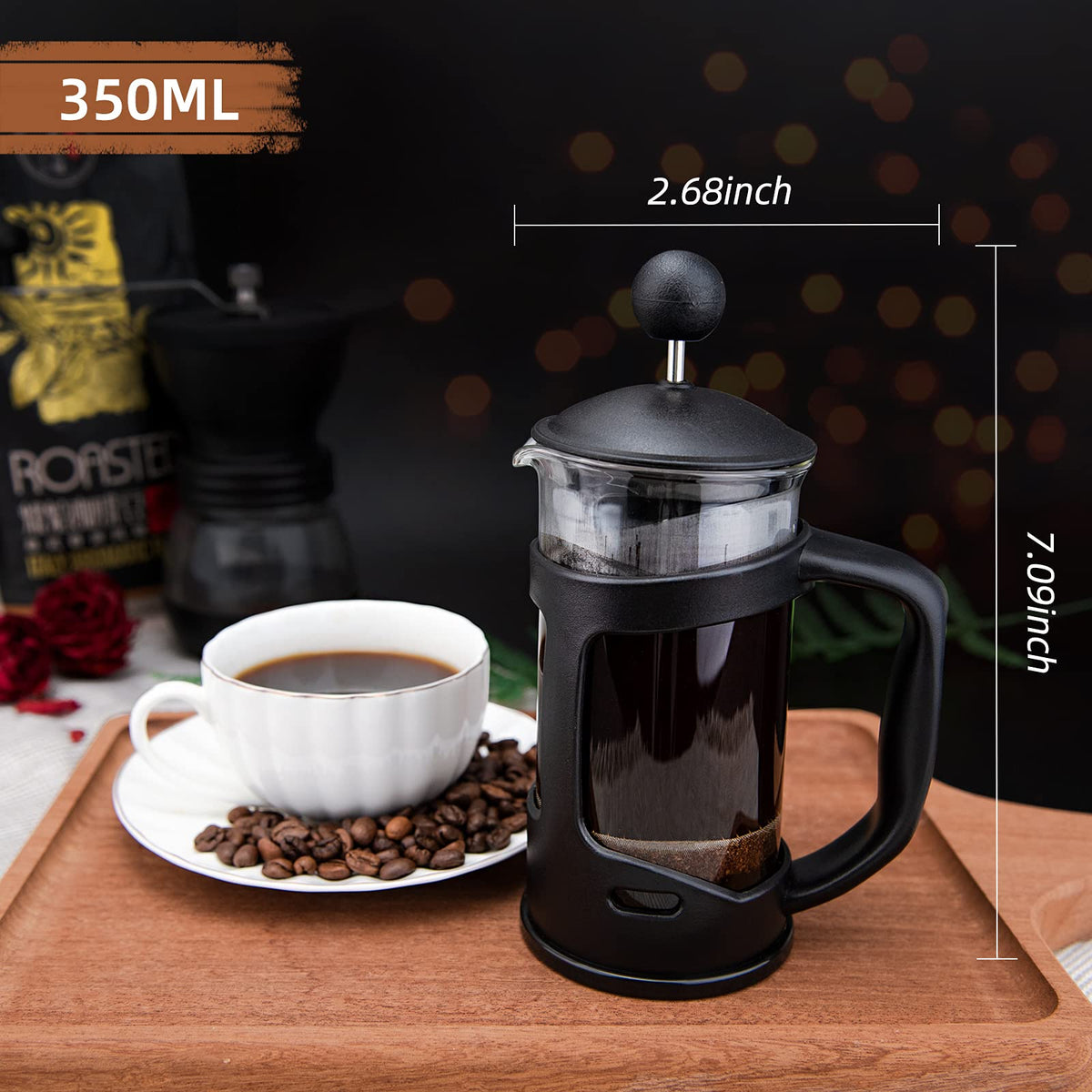 Mini French Press Coffee Maker, 1 Cup, 12oz, Stainless Steel Filter M73933