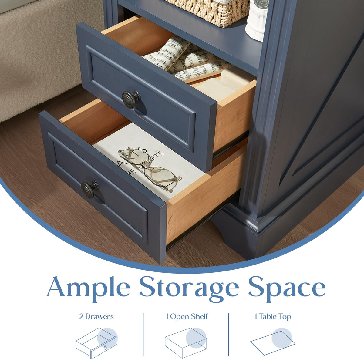 Blue 2 Drawer Nightstand with Charging Station M412