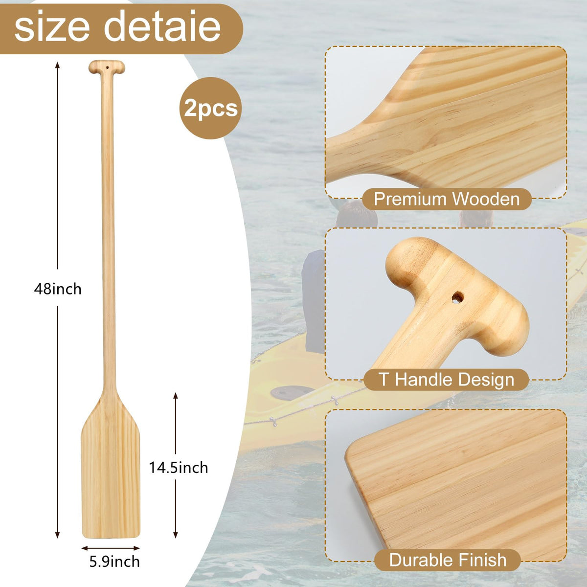 4 ft Wooden Canoe Paddles with Ergonomic Grip F539