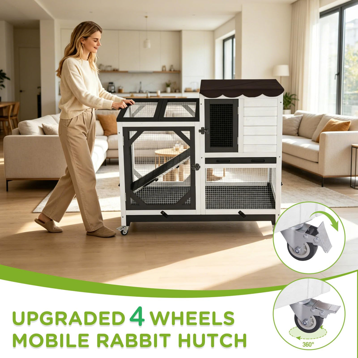 2-Story Wooden Rabbit Hutch with Wheels B818201