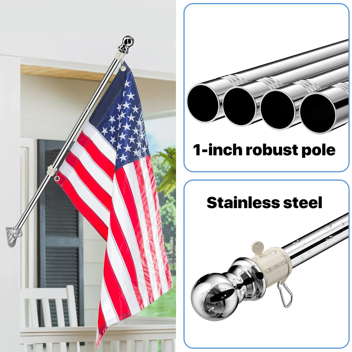 Silver Stainless Steel 5 FT Flag Pole E85066