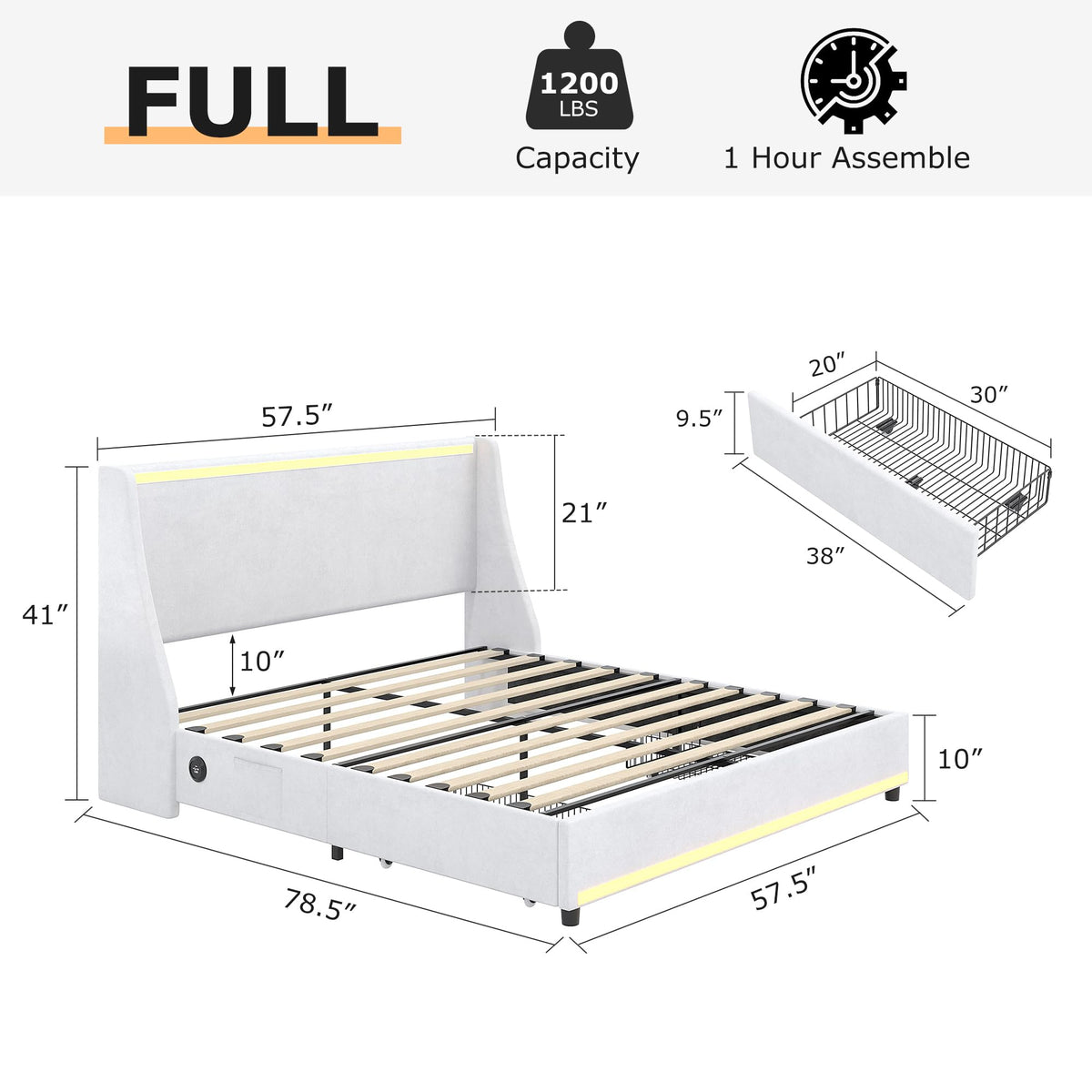 Full Size Upholstered Platform Bed Frame with Storage Drawers S535