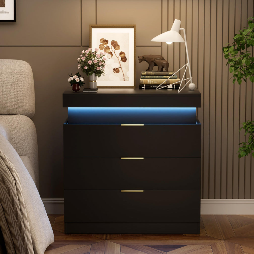 LED Smart Nightstand with Charging Station & RGB Lights D41223