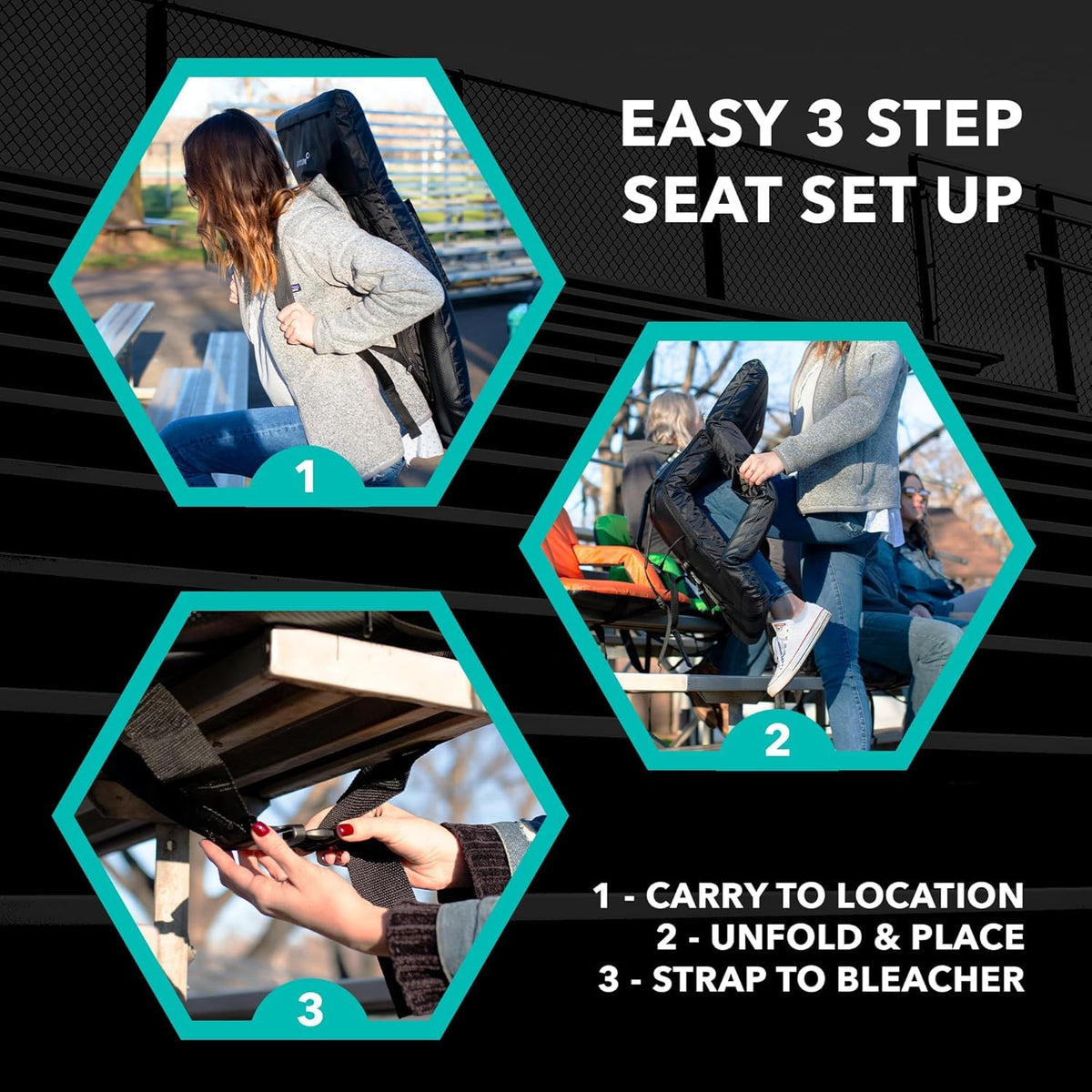 2 Pack Extra Wide Foldable Stadium Seats with Back Support T1170