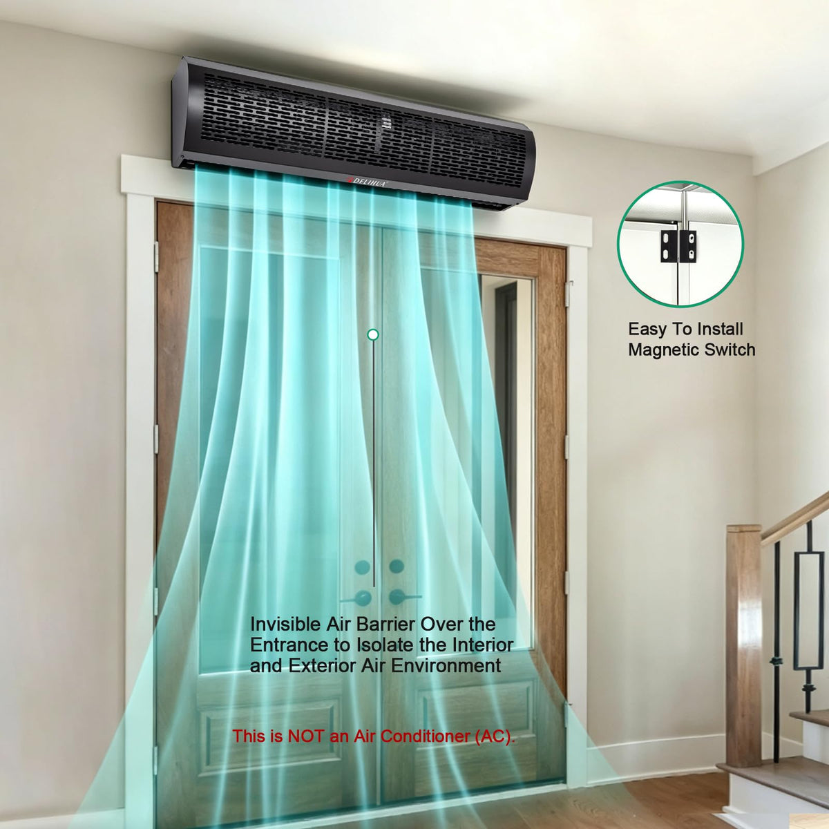 48 Inch Black Air Curtain Fan with Magnetic Door Switch Z62190