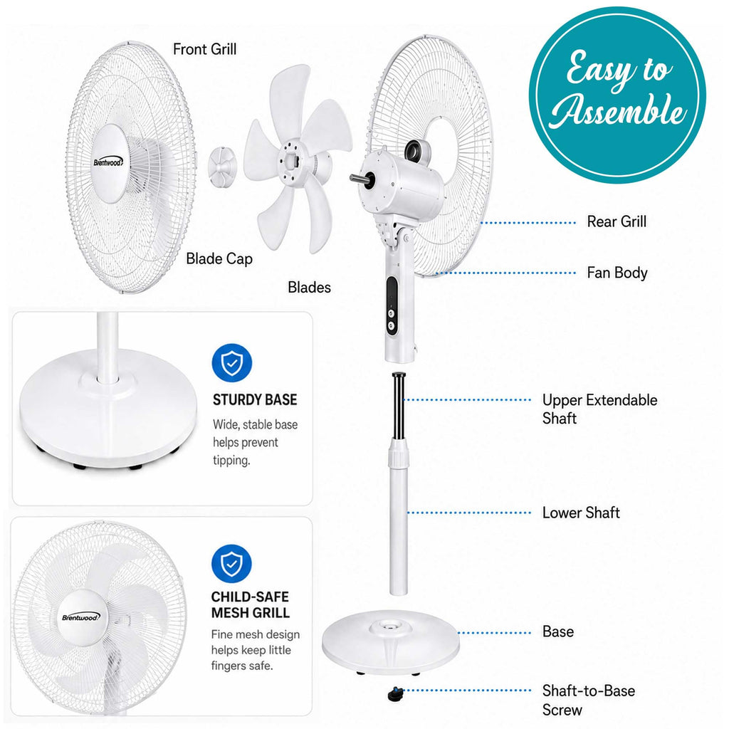 16” Oscillating Stand Fan with Remote, White C675295