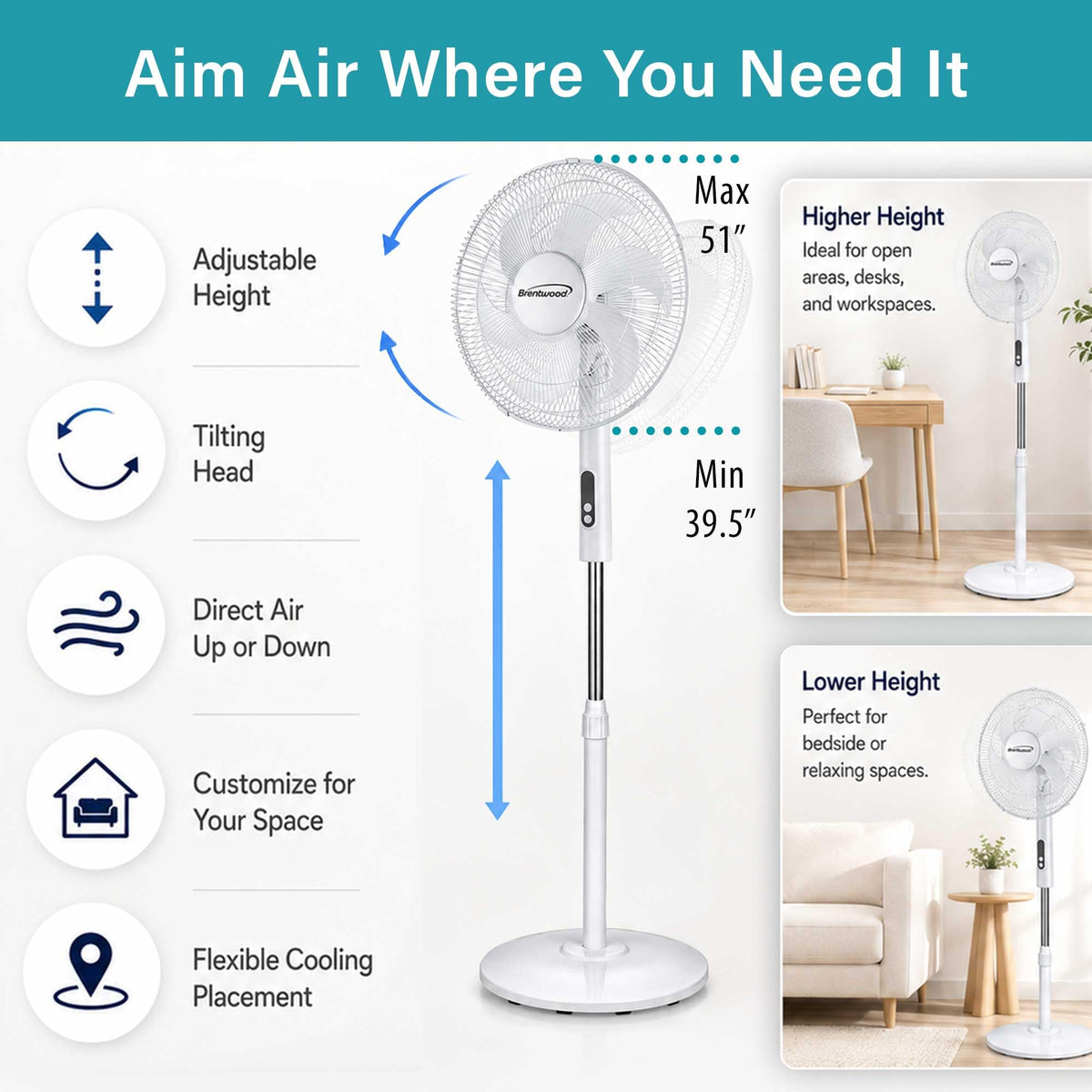 16” Oscillating Stand Fan with Remote, White C675295